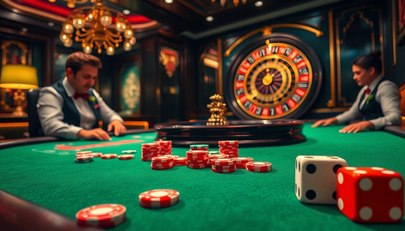 Players engage in high-stakes poker at a luxurious casino table while enjoying the thrill of tabet games.