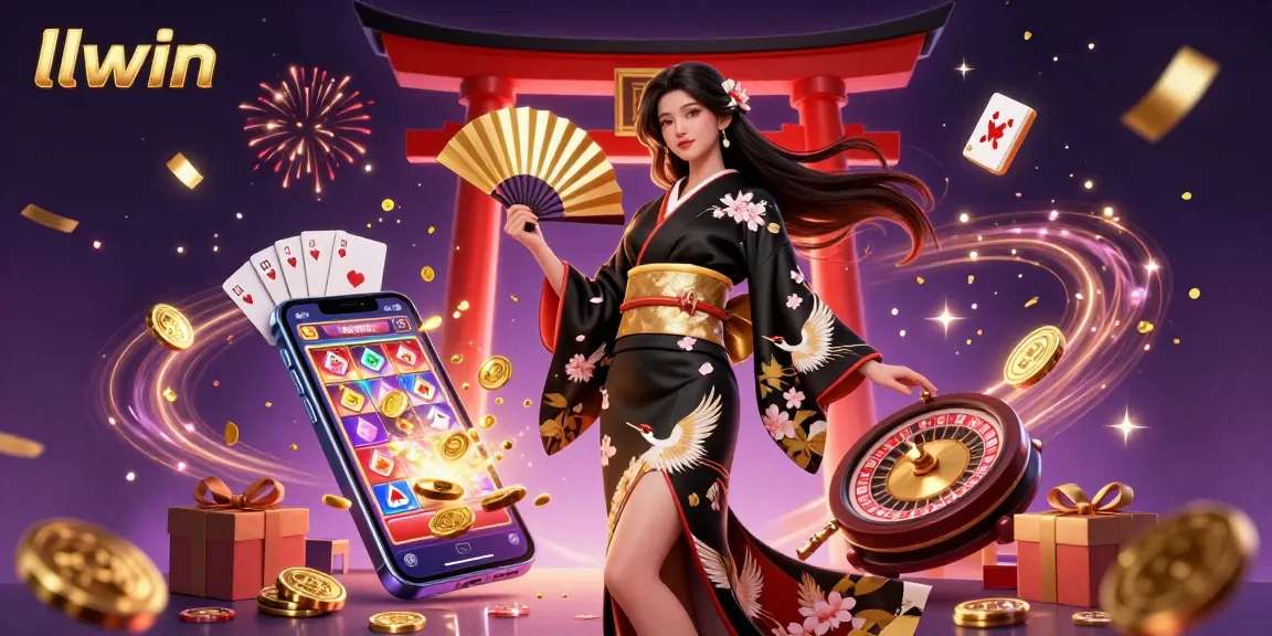 Experience thrilling gaming at llwin with an elegant Asian woman in a luxurious casino setting.