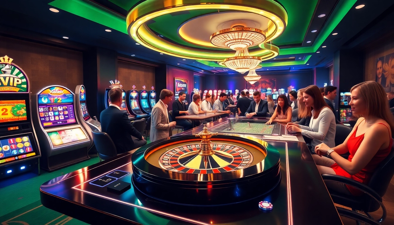 Experience thrilling gameplay at 68VIP casino with vibrant slot machines and roulette tables.