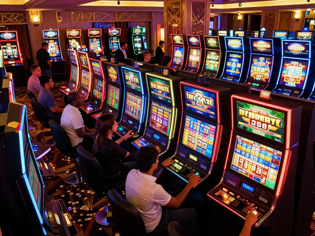 Players enjoying colorful slot machines at SC88VN casino, experiencing thrilling moments of excitement.