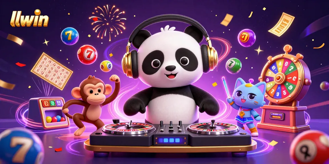 Experience excitement with llwin's vibrant gaming scene featuring a DJ panda and a lively atmosphere.