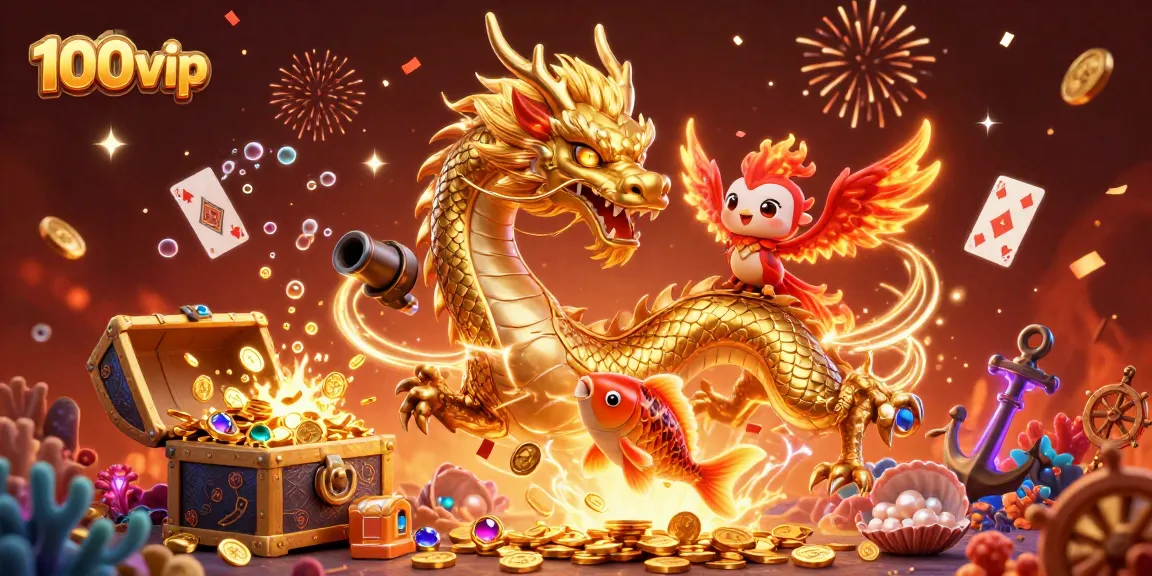 Experience thrilling gameplay at 100vip with a golden dragon and vibrant casino elements.