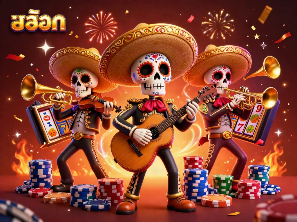 Engage with vibrant สล็อต slots gameplay featuring a lively mariachi band in a colorful casino setting.