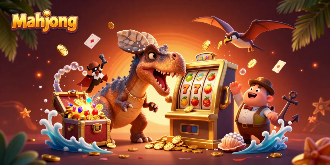 Engage with mahjong excitement as characters cheerfully interact with a jackpot-winning slot machine.
