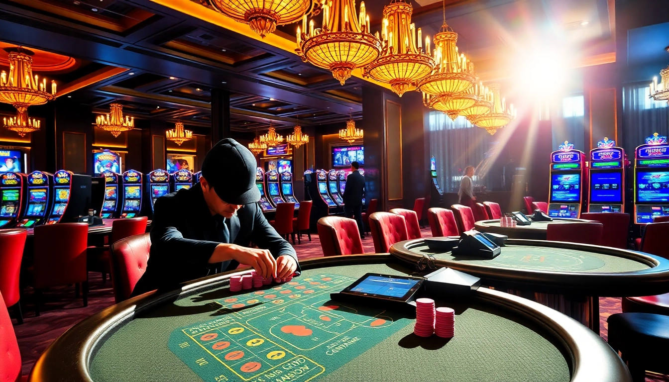 Exciting 88bet casino scene featuring a luxurious gaming table and colorful slot machines.