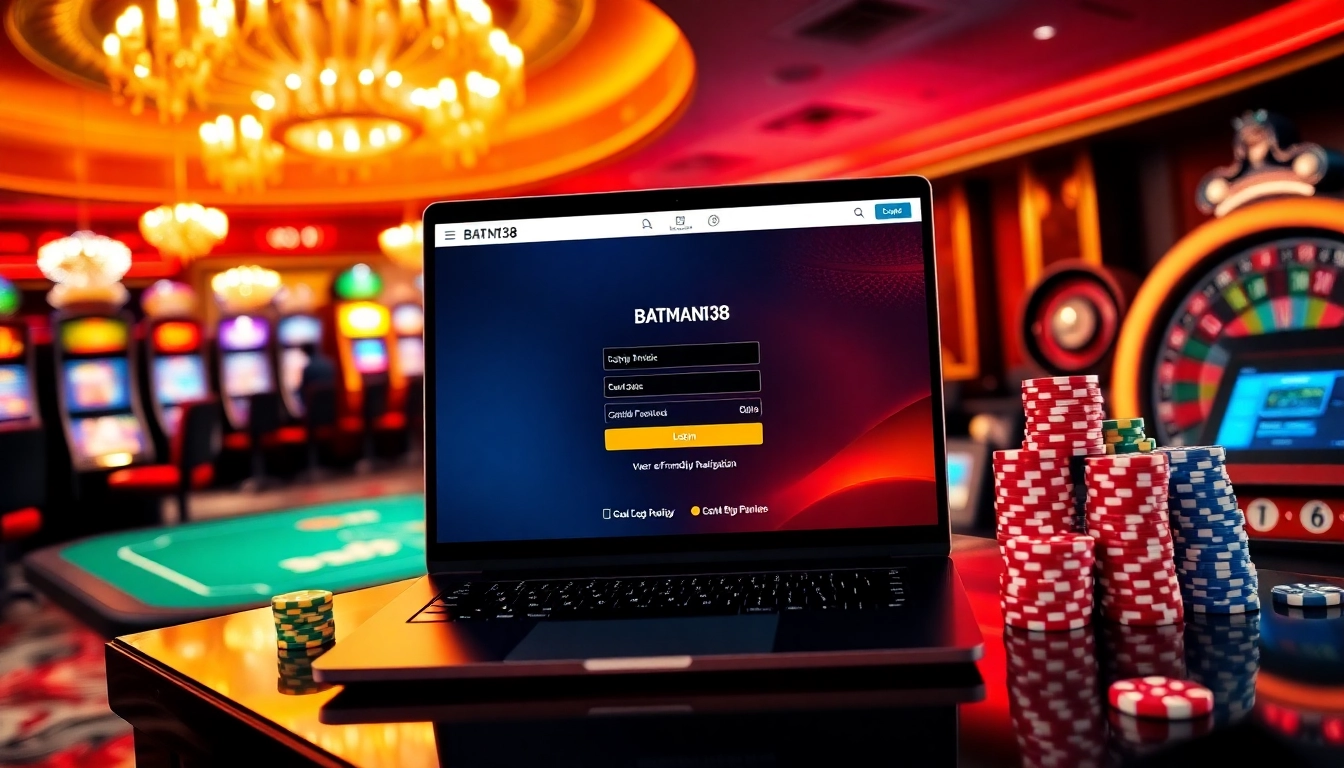 Experience seamless gaming on Batman138 login with vibrant casino visuals and engaging slot machines.
