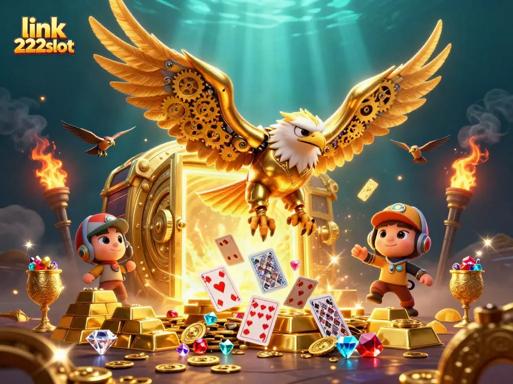 Memenangkan permainan di link 222slot melalui slot modern penuh harta karun dan elemen kasino yang berkilau.