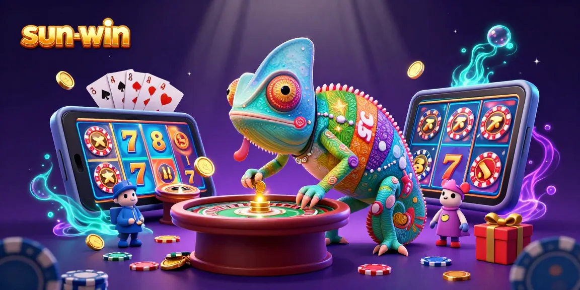 Play thrilling casino games with sun-win and the colorful chameleon casino owner.