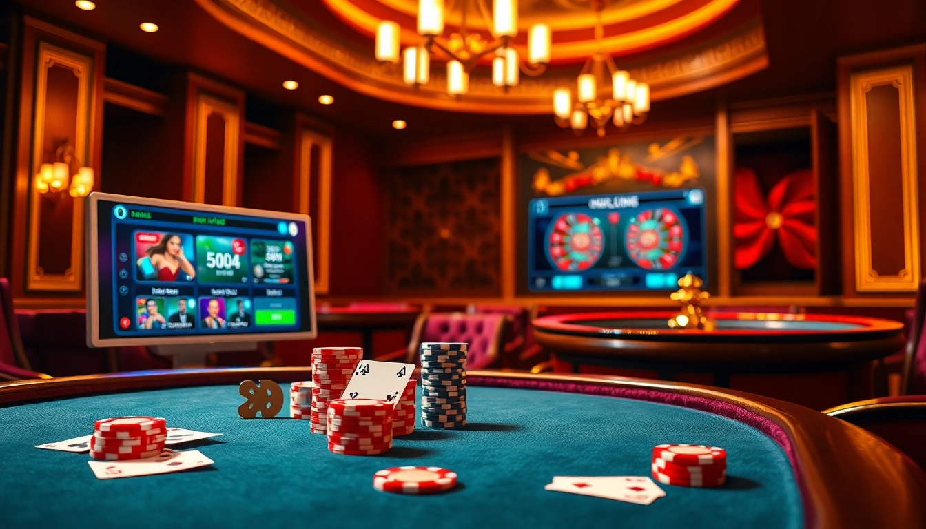 Experience thrilling gameplay at rikvip with this vibrant casino scene featuring poker chips and cards.
