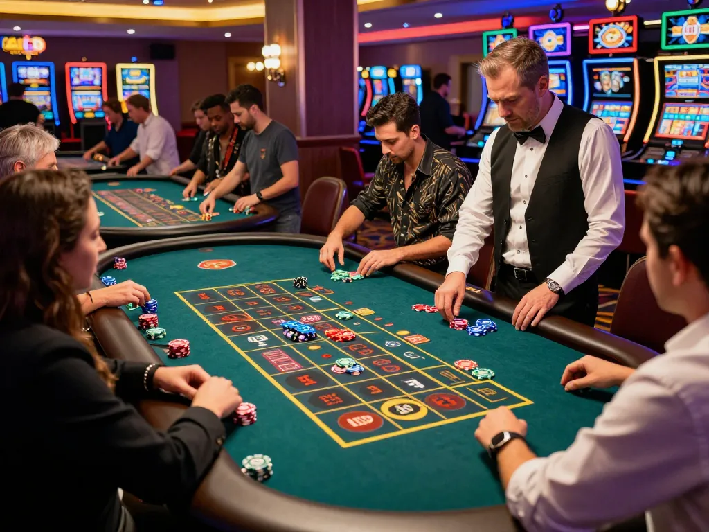 KONG 88 players placing bets at roulette tables, vibrant casino atmosphere full of excitement