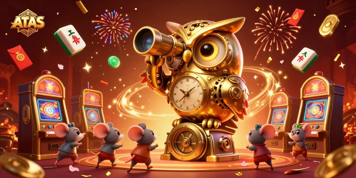Spin and win at ATAS casino with captivating games and a delightful golden owl observer.