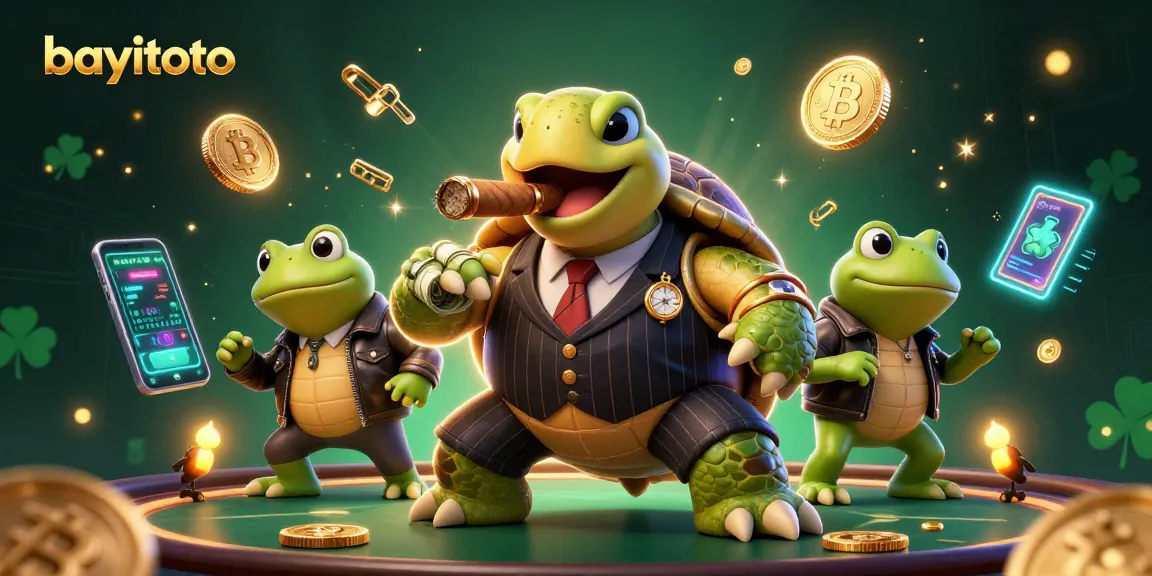 Experience bayitoto's thrilling casino gameplay with dynamic characters and vibrant crypto elements in this engaging illustration.