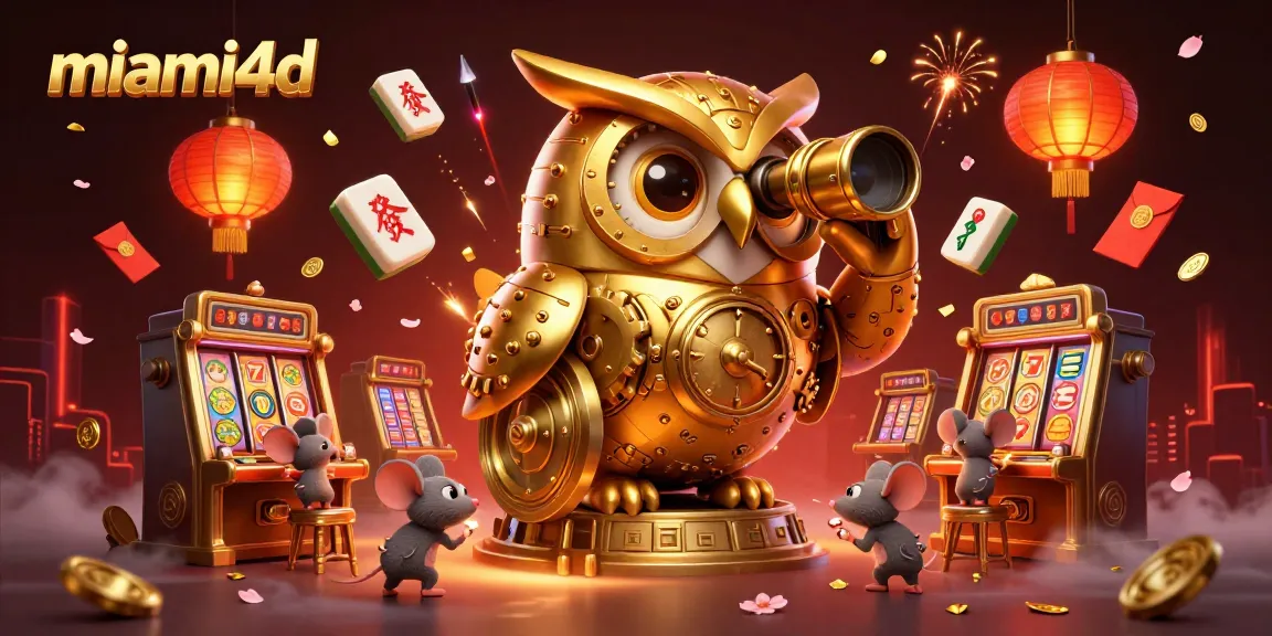 Experience the thrill of miami4d with a vibrant casino scene featuring a golden owl and lucky symbols.