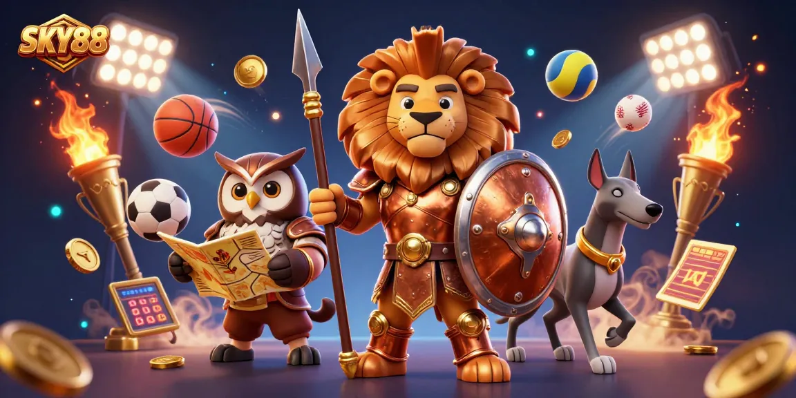 Engage with SKY88's thrilling sports betting adventure featuring dynamic characters and exciting contest elements.