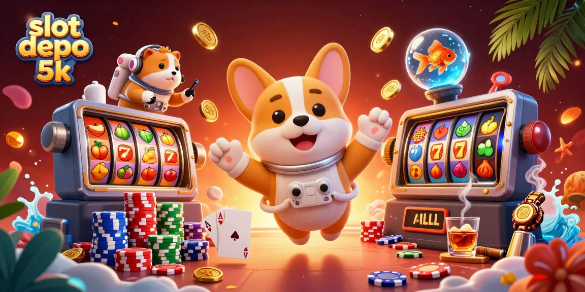 Menangkan slot depo 5k dengan berbagai simbol slot berwarna dan karakter kartun di kasino luar angkasa.