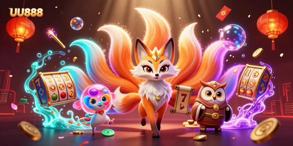 Engage in thrilling gameplay at UU888 with vibrant characters and dynamic casino elements.