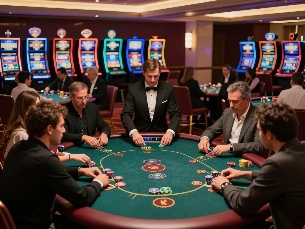 Players engaging at a poker table in SC 88 casino, showcasing strategic gameplay and vibrant casino atmosphere.