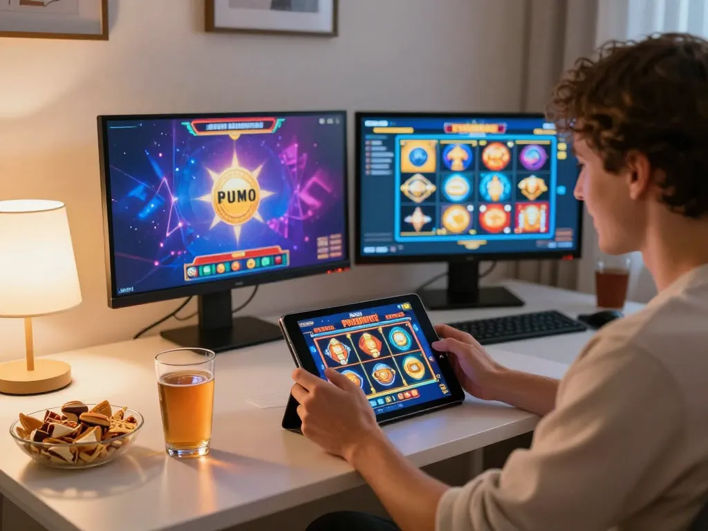 Engaged player enjoying a Demo Slot Pragmatic on a tablet in a cozy home setup