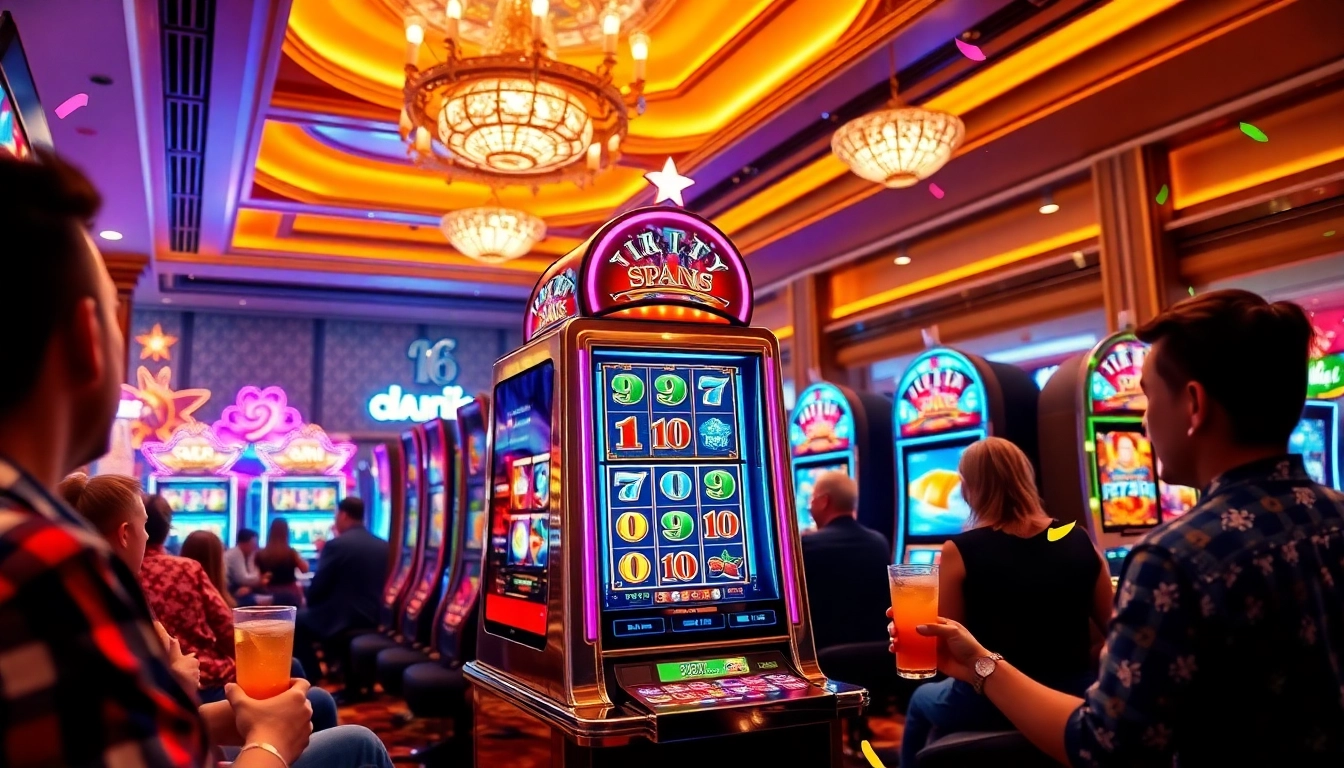 Bermain slot xgslot88 di kasino yang menawan dengan suasana meriah dan lampu yang berkilau.