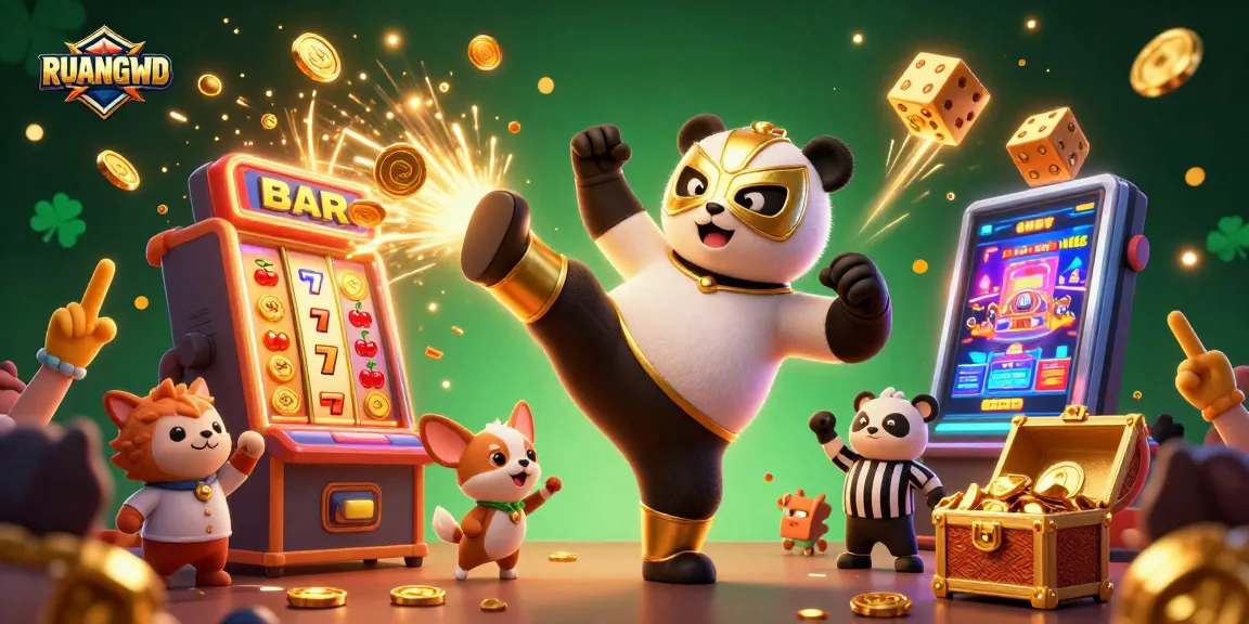 Experience the thrill of RUANGWD with a whimsical casino scene featuring animals celebrating a jackpot.