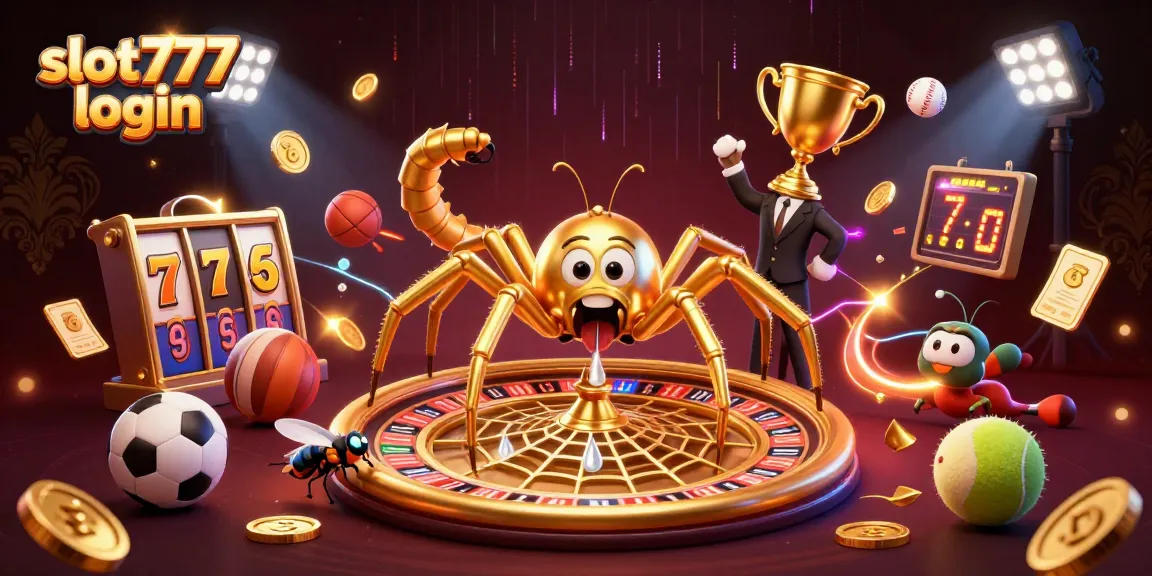 Engage with slot777 login as the golden spider spins its web of chances and luck in a vibrant casino scene.