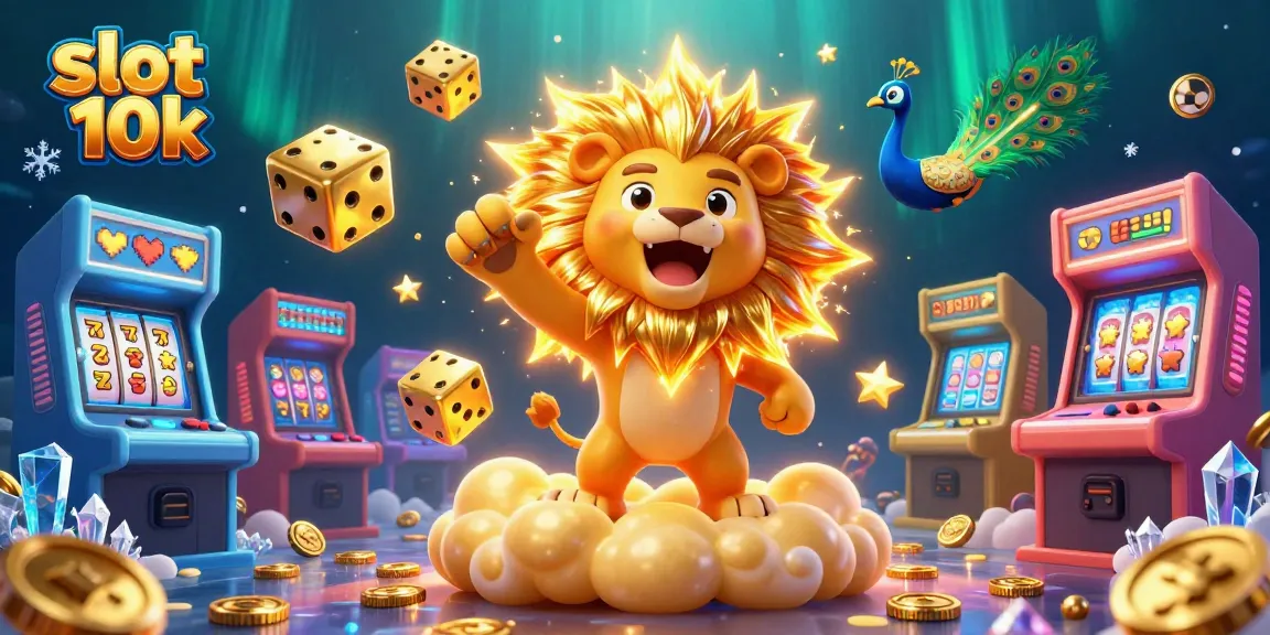 Experience the excitement of slot 10k with a vibrant casino-themed 3D illustration featuring dynamic game elements.