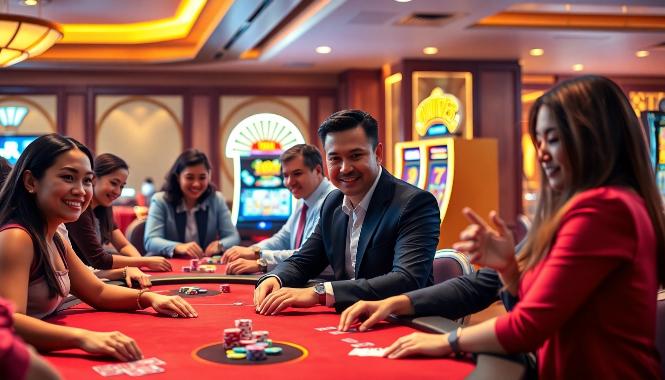 Spannende Casino-Erlebnisse bei casino spiele.de mit spielenden Gästen und bunten Spieltischen.