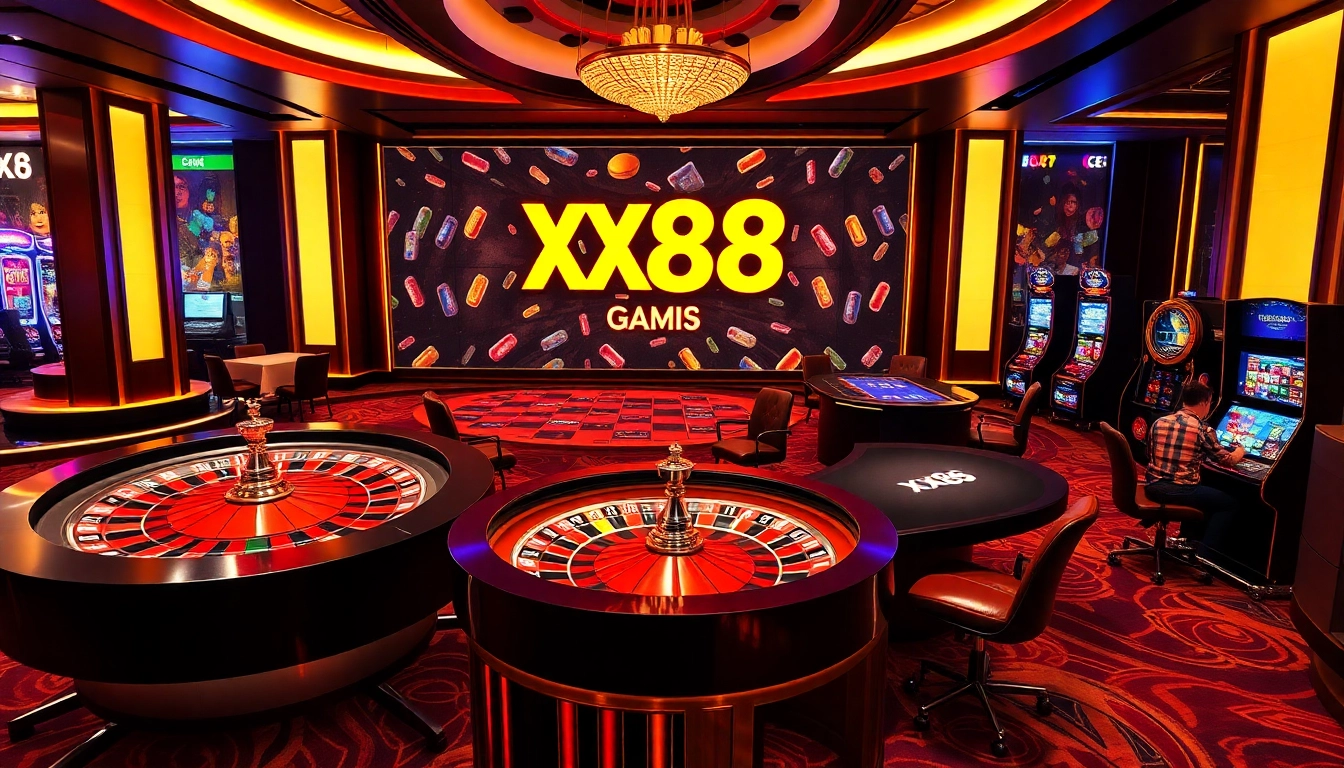 Players enjoying the excitement of xx88 game in a luxurious casino atmosphere.