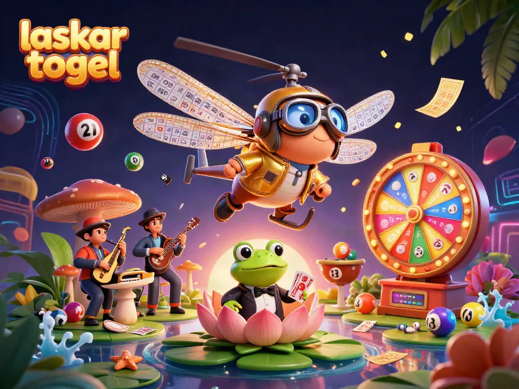 Engage with laskar togel as colorful lottery balls bounce dynamically in a vibrant casino scene.