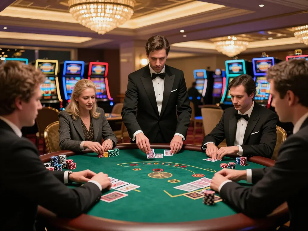 Engaging scene at mb88 casino blackjack table with players strategizing during a game