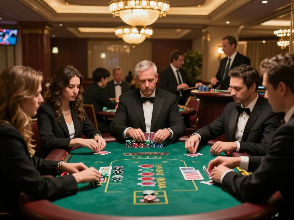 Engage in ดูหนัง gameplay at elegant blackjack tables with players and warm casino ambiance