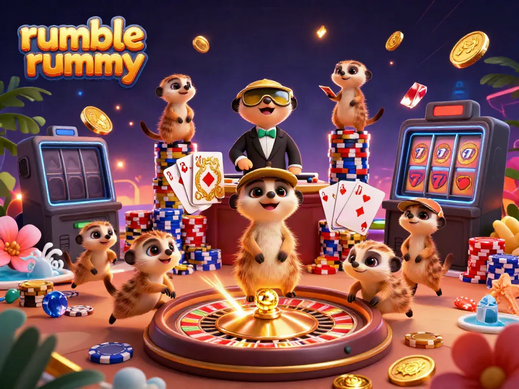 Experience Rumble Rummy at its best with dynamic casino-playing meerkats and vibrant gaming elements.