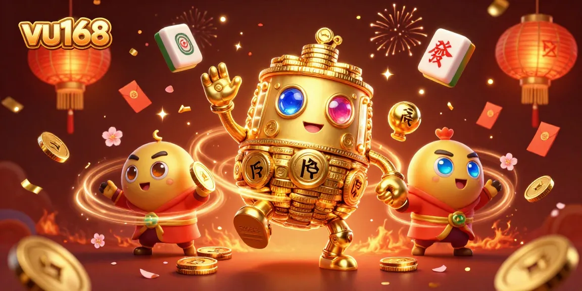 Experience the excitement of vu168 as the golden golem attracts attention with dazzling casino elements in a vibrant celebration.