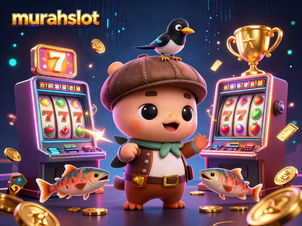 Menangkan jackpot dengan murahslot, ilustrasi kasino penuh aksi dan elemen slot yang menggembirakan.