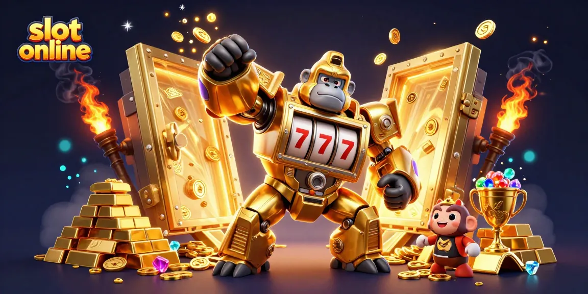 Menangkan slot online dengan gorila emas mech dan harta karun berkilau!