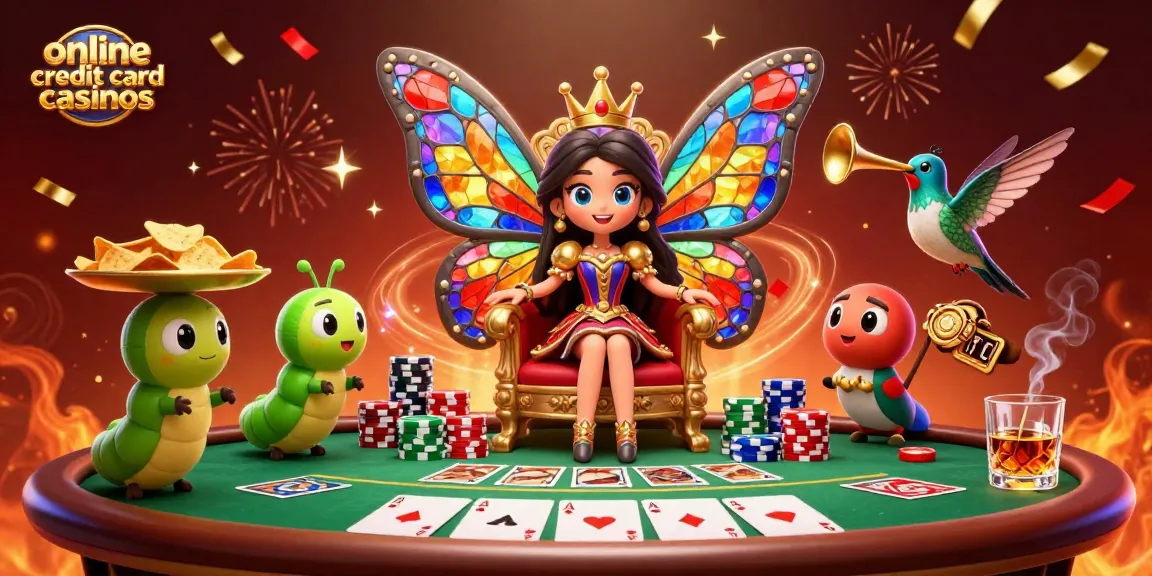 Experience the thrill of online credit card casinos with vibrant 3D characters and casino elements.