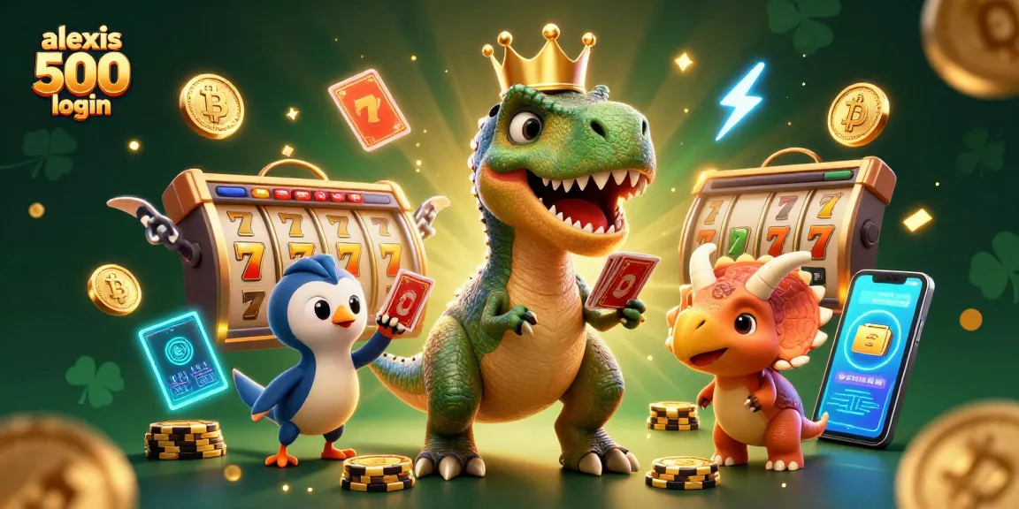 Experience thrilling gameplay at alexis 500 login with T-Rex shuffling cards and dinosaur friends stacking chips.