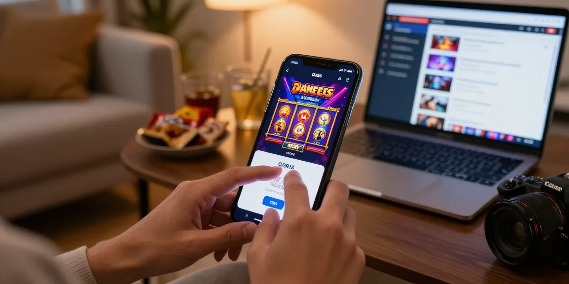 Engaged user enjoying slot7000 gameplay on mobile device, showcasing QRIS deposit