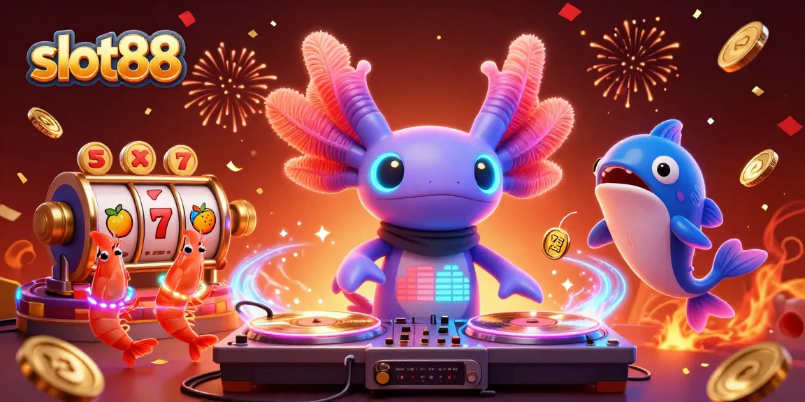 Slot88 memutar slot reels dengan karakter kartun 3D yang meriah dan penuh warna, nikmati suasana kasino.