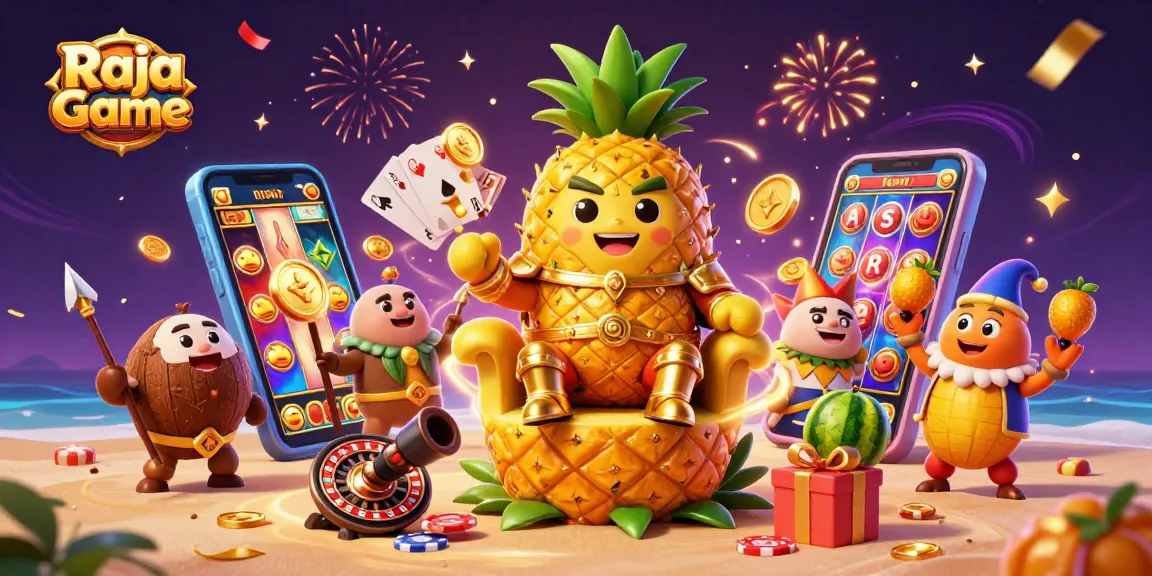 Join the excitement of Raja Game with the vibrant casino illustration featuring colorful gameplay elements and lively characters.
