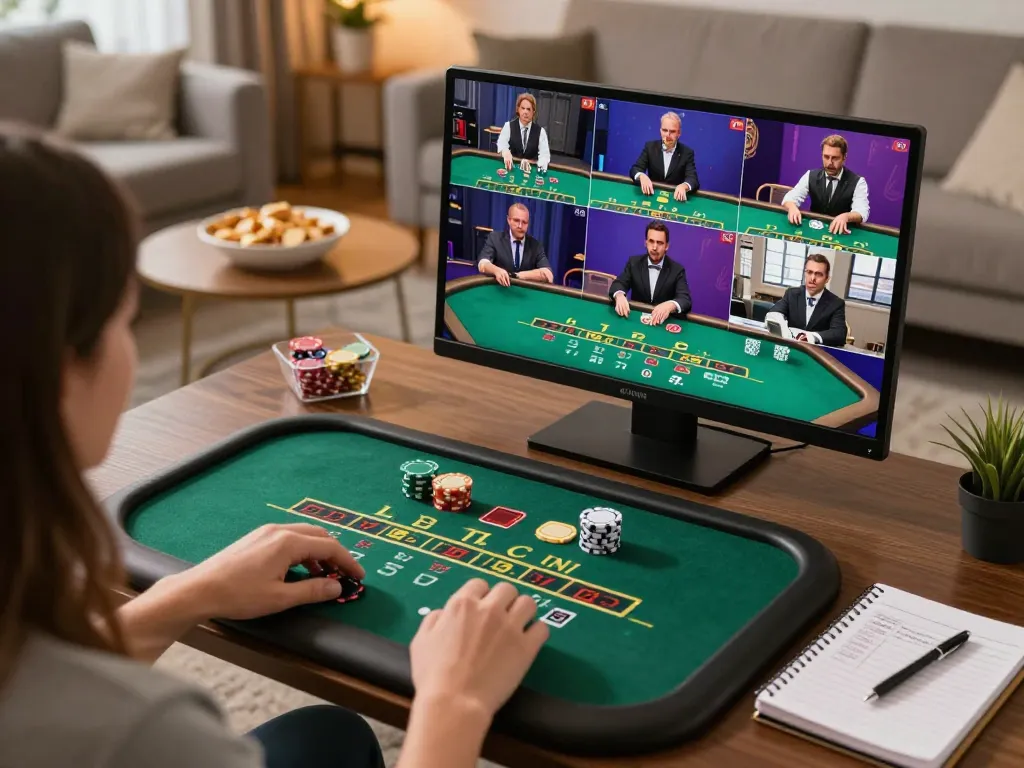 Engaging in a live dealer blackjack game on a tablet at home, exploring Canadian online casinos