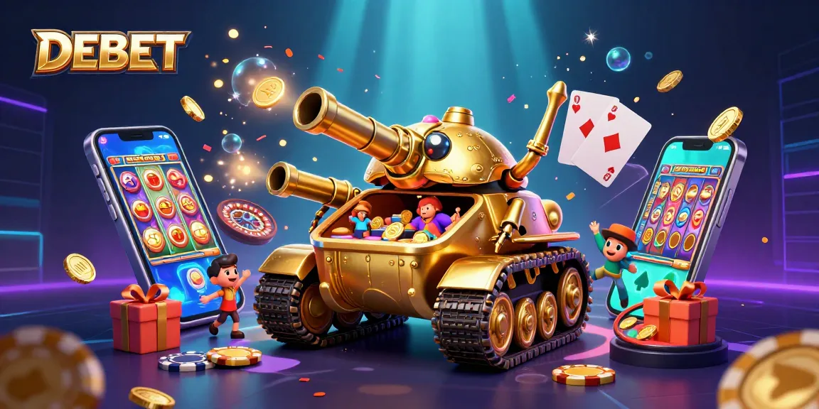 Experience the thrill of DEBET gaming with a dynamic illustration of a golden beetle tank casino.