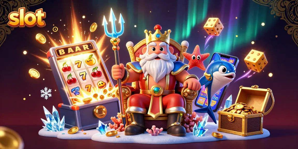 Spin winning slots with Neptune and exciting casino elements in a vibrant 3D illustration.