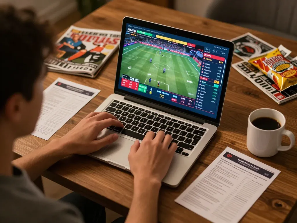 Engaging sports betting action using ทางเข้า m117 on a laptop, showcasing live events and betting options.