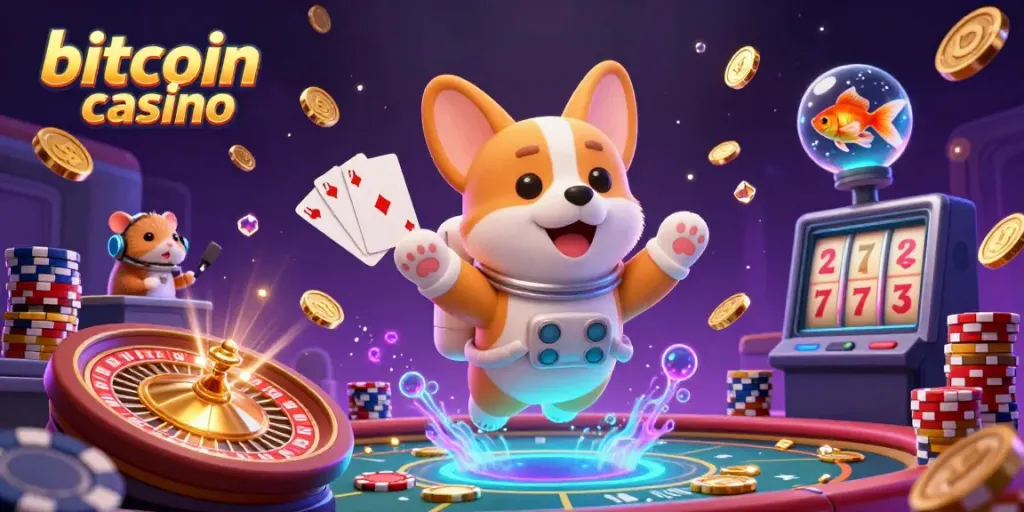Enjoy free spins and win big at this vibrant bitcoin casino with cheerful characters and dynamic game elements.