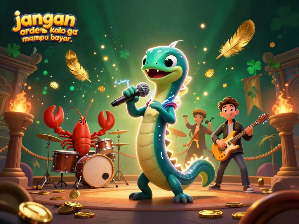 Experience the underwater casino excitement with a 3D DJ electric eel and vibrant sea creatures, reminding players to jangan order kalo ga mampu bayar..
