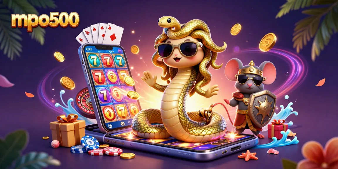 Experience exciting gaming with mpo500 in a dynamic illustration featuring vibrant casino elements.