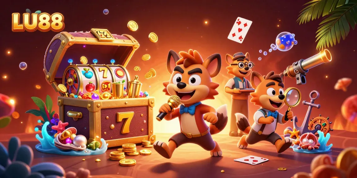 Experience the excitement of LU88 with hyenas in a casino scene filled with vibrant slot elements.