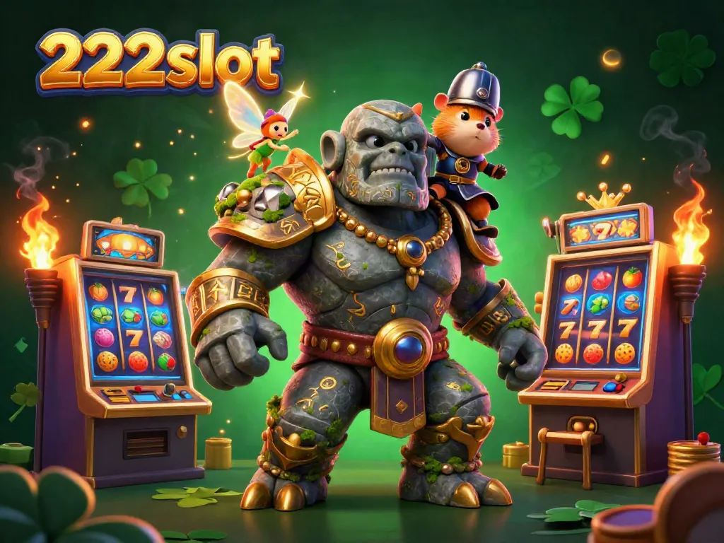 Gambarkan petualangan di 222slot dengan golem kuno, peri bersayap, dan ksatria hamster di mesin slot.