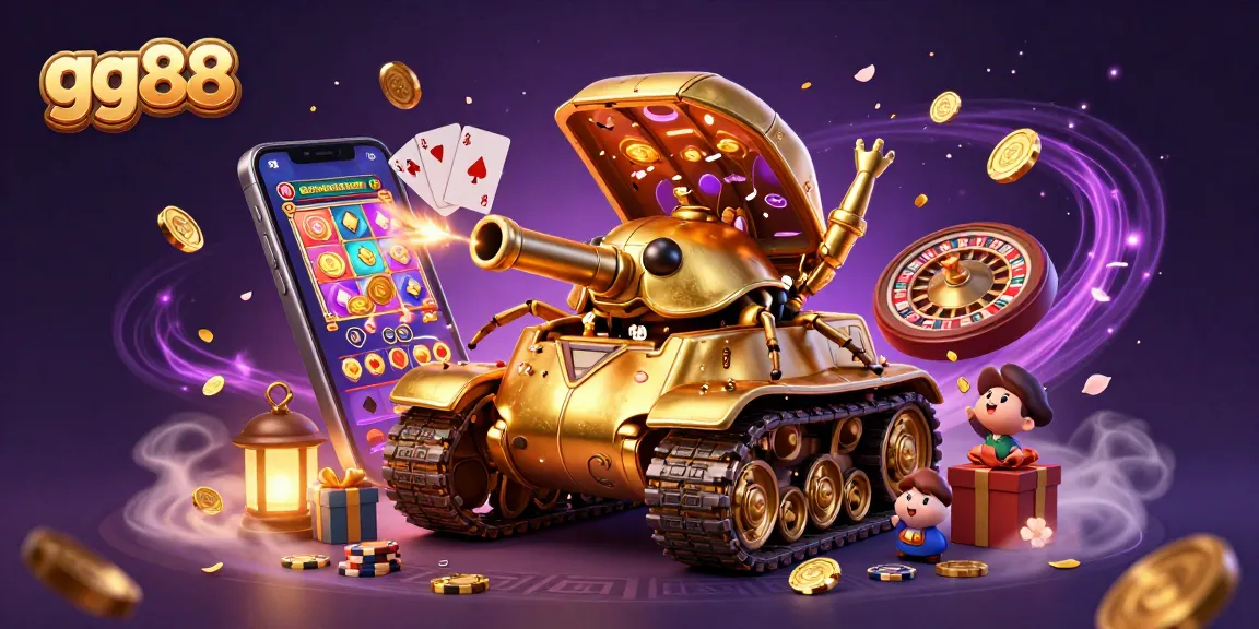 Engage with the colorful gg88 gaming universe featuring a dynamic casino scene with slot games and rich 3D visuals.